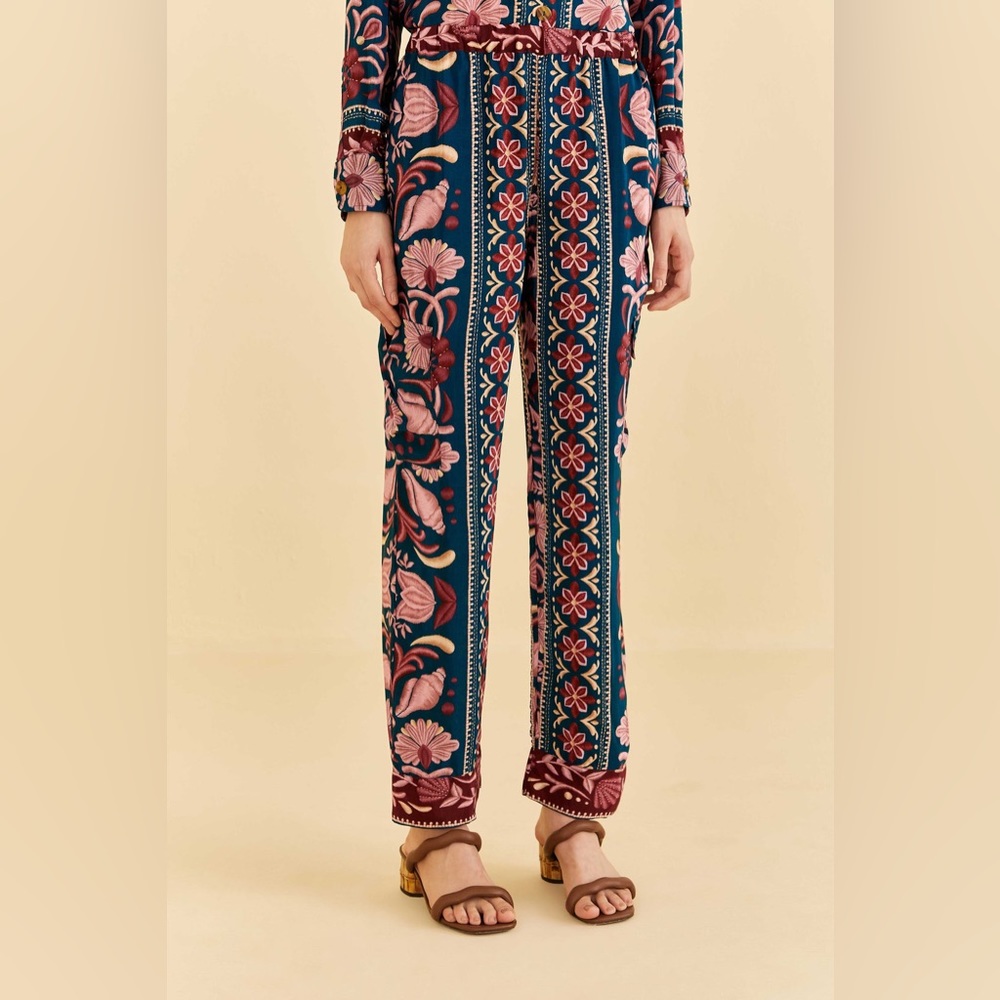 Teal Seashell Tapestry Cargo Pants